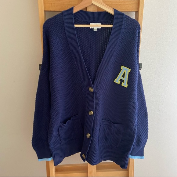 Aerie Oversized Varsity Cardigan in Navy Blue - Picture 5 of 16